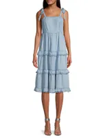 Denim Tie-Shoulder Midi-Dress