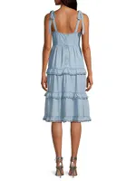 Denim Tie-Shoulder Midi-Dress