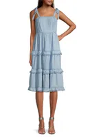 Denim Tie-Shoulder Midi-Dress