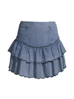 Denim Tiered Miniskirt