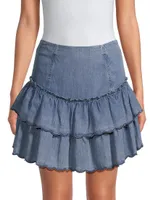 Denim Tiered Miniskirt