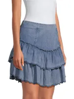 Denim Tiered Miniskirt