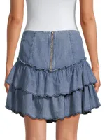 Denim Tiered Miniskirt