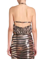 Tiger-Print Chainmail Halter Top