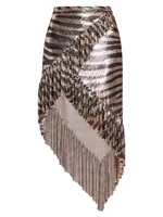 Tiger-Print Chainmail Asymmetric High-Low Skirt