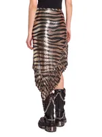 Tiger-Print Chainmail Asymmetric High-Low Skirt