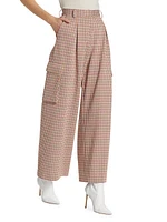 Houdstooth Cargo Wide-Leg Trousers