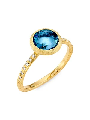 Jaipur Color 18K Yellow Gold, Blue Topaz & 0.09 TCW Diamond Ring