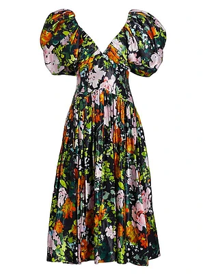 Gabrielle Floral Plunge Midi-Dress