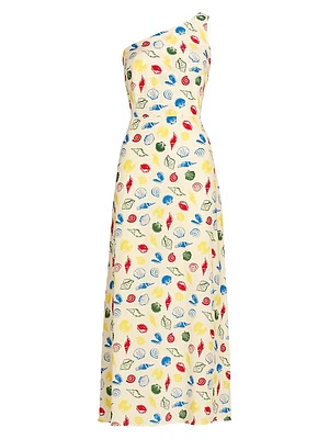 Elena Shell-Print One-Shoulder Midi-Dress