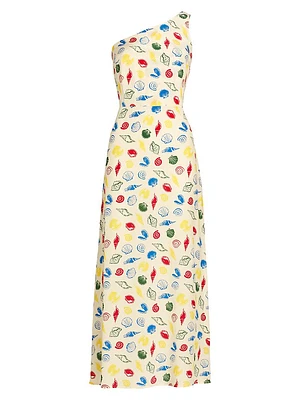 Elena Shell-Print One-Shoulder Midi-Dress