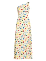 Elena Shell-Print One-Shoulder Midi-Dress