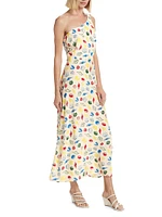 Elena Shell-Print One-Shoulder Midi-Dress