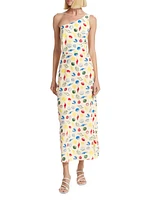 Elena Shell-Print One-Shoulder Midi-Dress