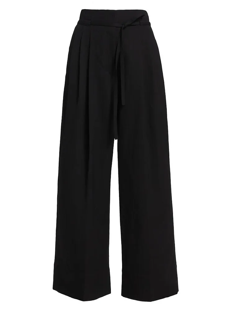 Tie-Waist Wide-Leg Wool-Blend Pants