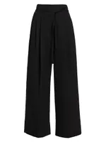 Tie-Waist Wide-Leg Wool-Blend Pants