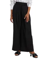 Tie-Waist Wide-Leg Wool-Blend Pants