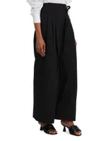 Tie-Waist Wide-Leg Wool-Blend Pants