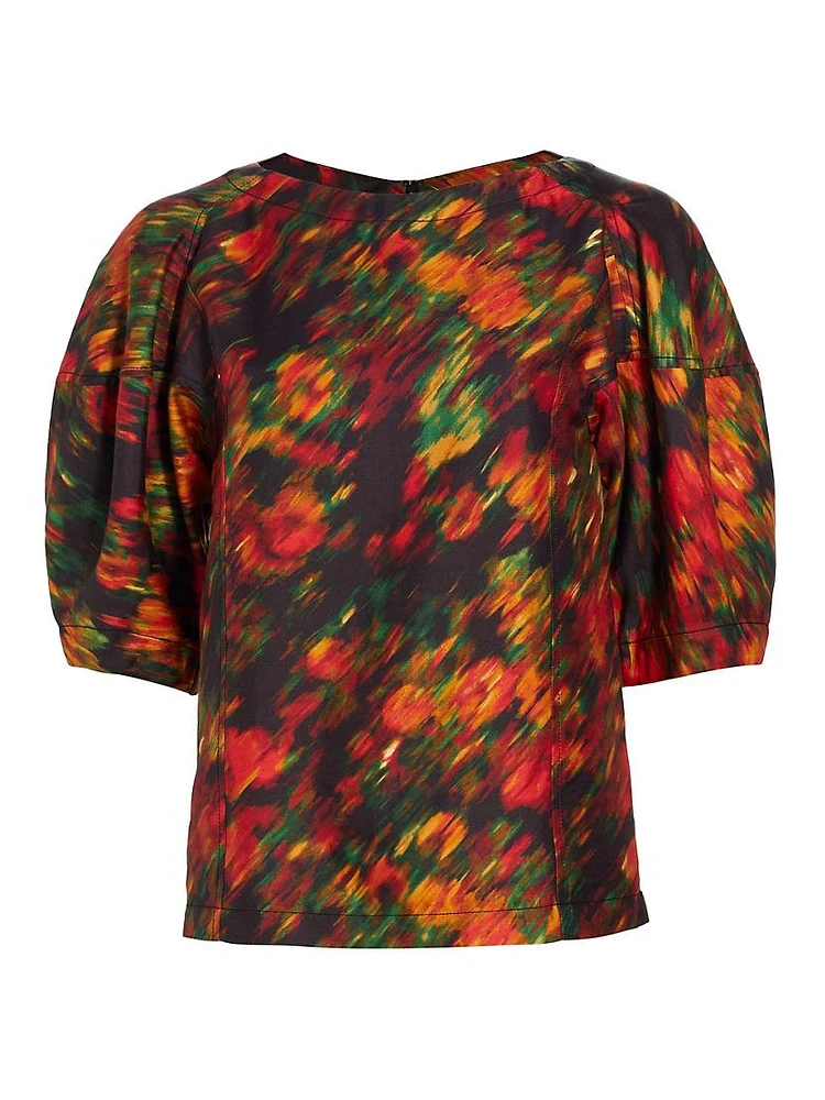 Flowers Motion Silk & Cotton-Blend Top