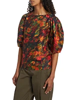 Flowers Motion Silk & Cotton-Blend Top