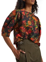 Flowers Motion Silk & Cotton-Blend Top