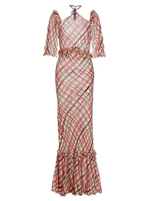 Maestro Plaid Ruffle Floor-Length Dress