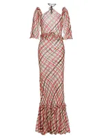 Maestro Plaid Ruffle Floor-Length Dress