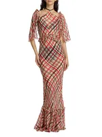 Maestro Plaid Ruffle Floor-Length Dress