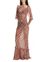 Maestro Plaid Ruffle Floor-Length Dress