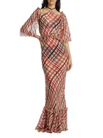 Maestro Plaid Ruffle Floor-Length Dress