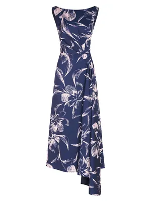 Emmaline Draped Floral Midi-Dress