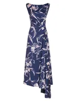 Emmaline Draped Floral Midi-Dress