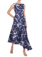 Emmaline Draped Floral Midi-Dress