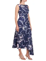 Emmaline Draped Floral Midi-Dress