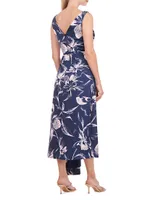 Emmaline Draped Floral Midi-Dress