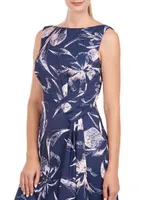 Emmaline Draped Floral Midi-Dress