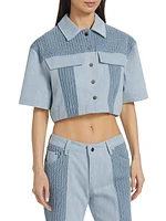 Jagger Denim Mixed-Knit Crop Top