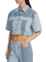 Jagger Denim Mixed-Knit Crop Top