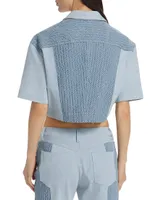 Jagger Denim Mixed-Knit Crop Top