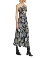 Snakeskin-Printed Halter Maxi Dress