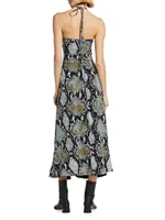 Snakeskin-Printed Halter Maxi Dress