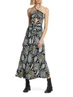 Snakeskin-Printed Halter Maxi Dress