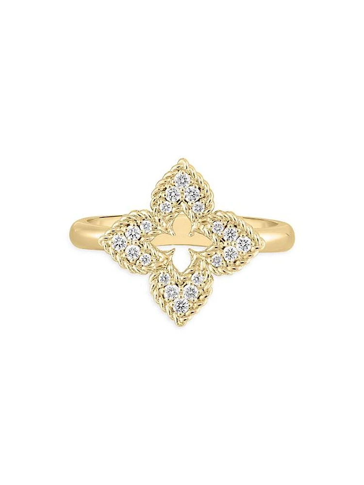 Small 18K Yellow Gold & 0.15 TCW Diamond Venetian Flower Ring