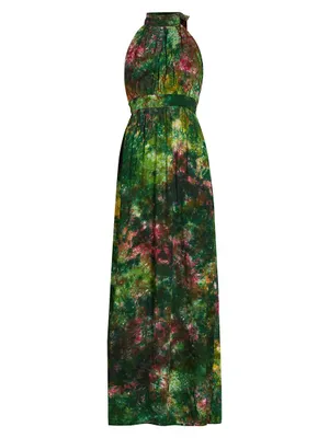 Jummy Watercolor Tie-Neck Gown