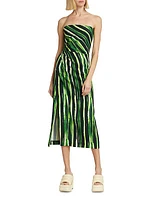 Painted Stripe Strapless Midi-Dress