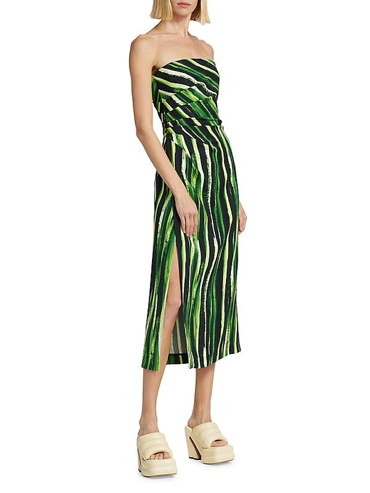 Painted Stripe Strapless Midi-Dress