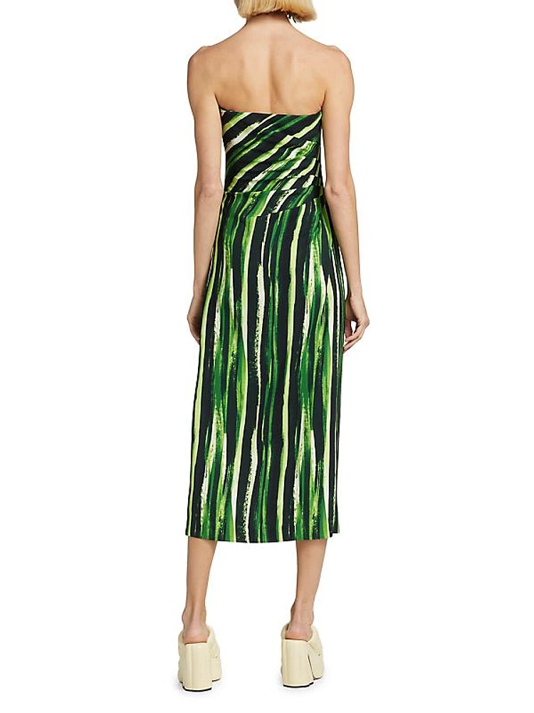 Painted Stripe Strapless Midi-Dress