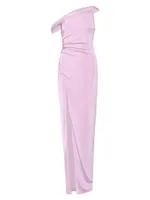 Rhea Asymmetric Shirred Jersey Gown