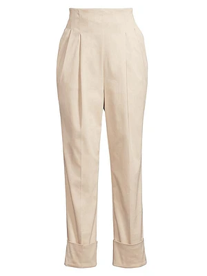 Pleated-Front High-Rise Chino Trousers