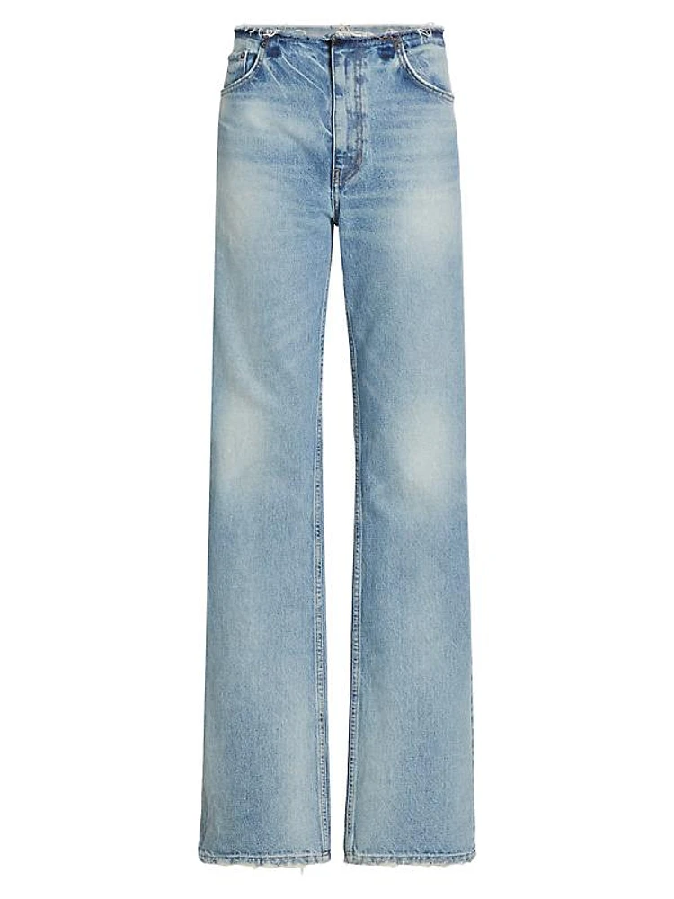 Distressed Waistband Relaxed-Leg Jeans